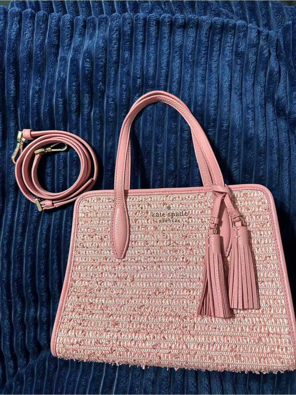 Kate Spade Pink Textured Shoulder Bag with Tassel